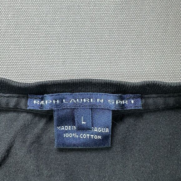 Ralph Lauren Sport Shirt Womens Large Black V Neck Short Sleeve Cotton Ladies - Picture 3 of 5